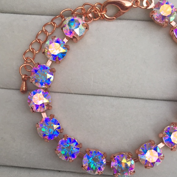 Aurora Borealis Rose Gold Crystal Tennis Bracelet - Picture 9 of 16